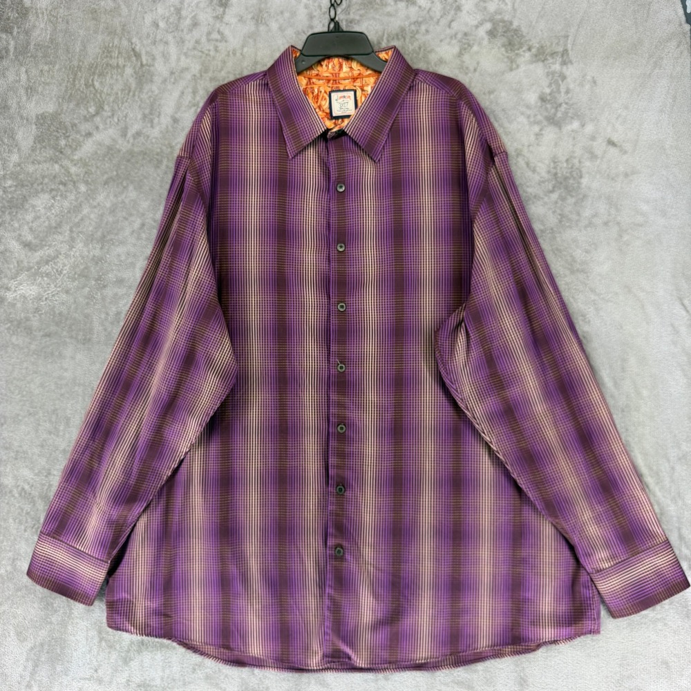 J. Garcia Shirt Mens 3XLT 50W5202 Purple Ombre Plaid Button-Down EUC